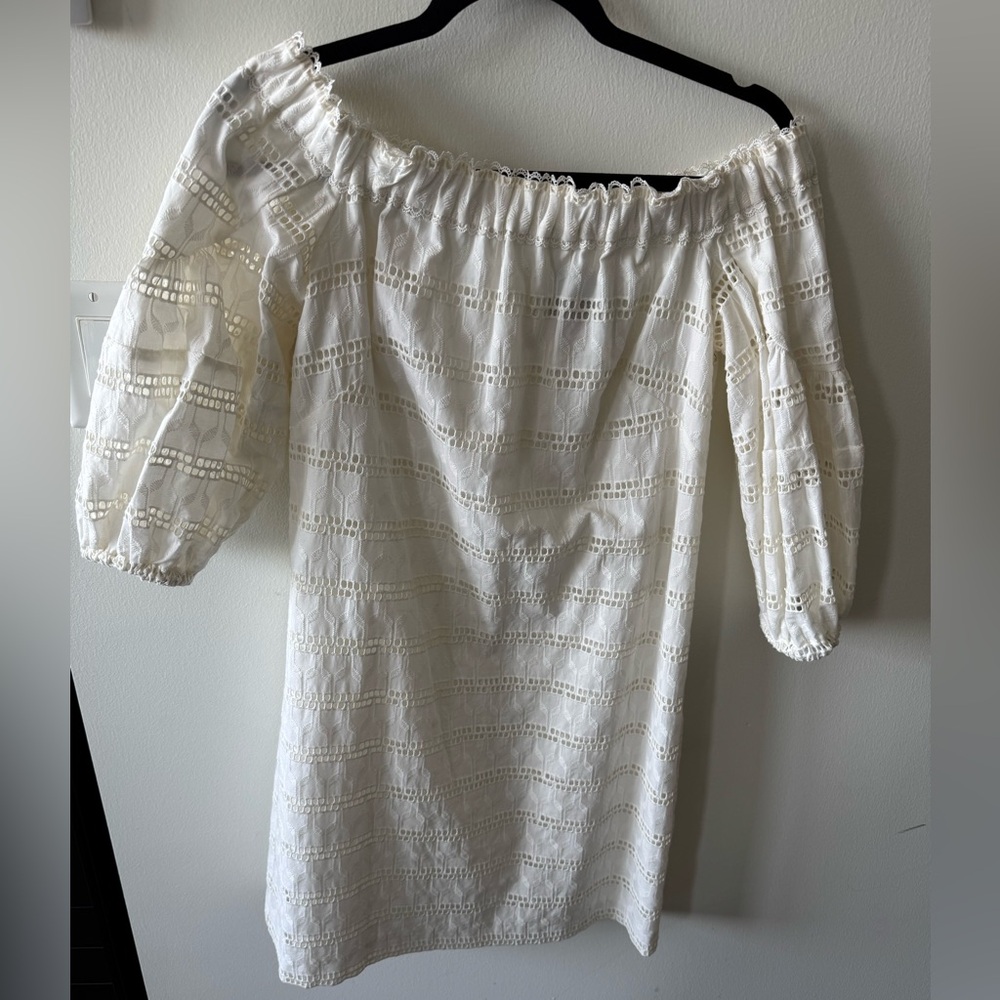 Vince Camuto | Size 4 | Women's Boho Ivory Eyelet Strapless Lacy Dress Cotton